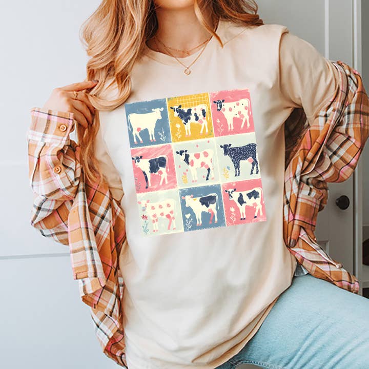 CAMISETA BOHO CON ESTAMPADO DE VACA para venta al por mayor de LaLaSista