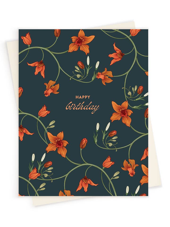 Happy Birthday | Rambling Blooms in Poppy Red | Greeting Card for wholesale by LINNA