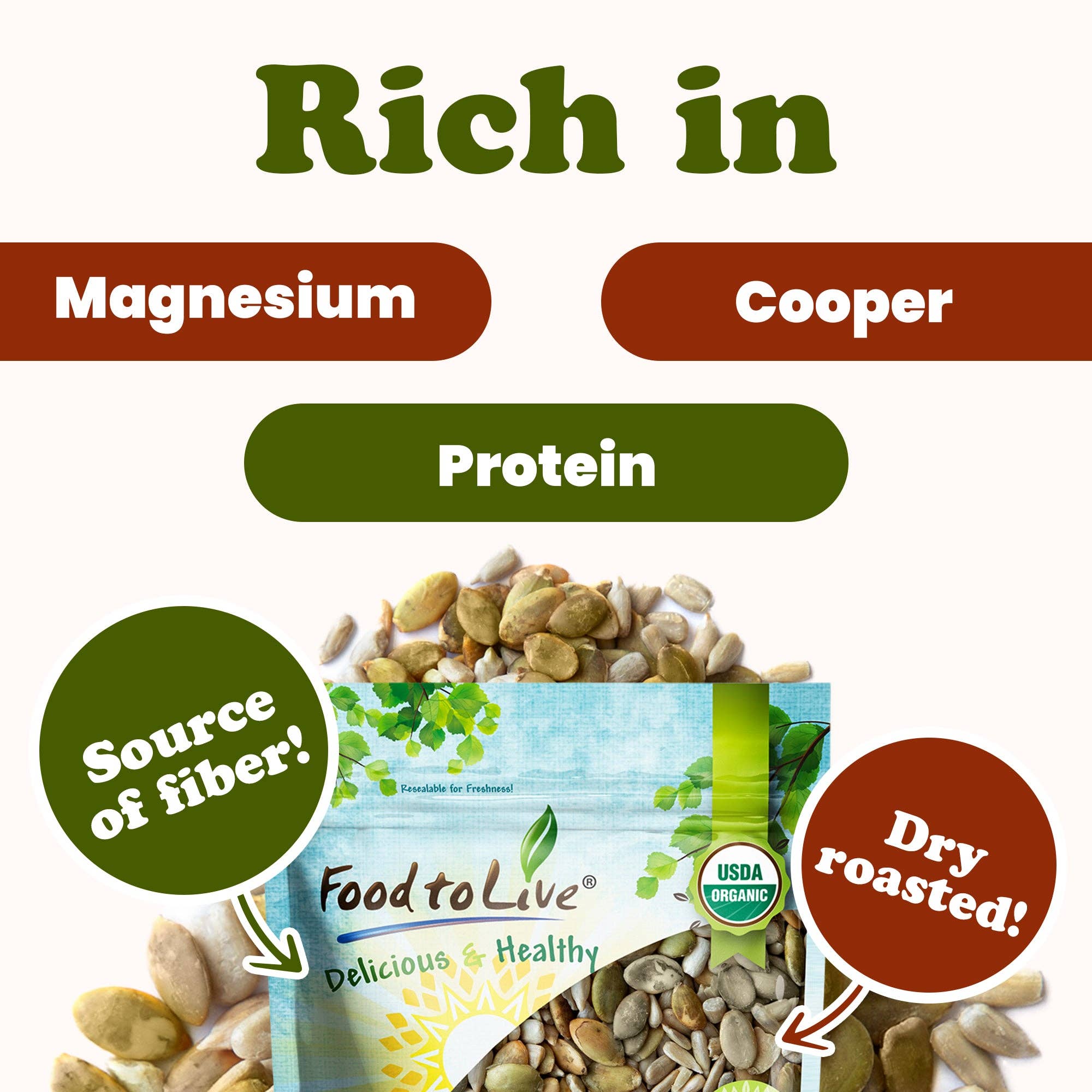 Food To Live - Wholesale Seeds/kernels - Organic Roasted and Salted Sunflower and Pumpkin Seed Mix5