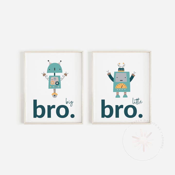 Big Bro Little Bro Robot A4 Prints (S2) for wholesale by Paper Daisies by j'adorne