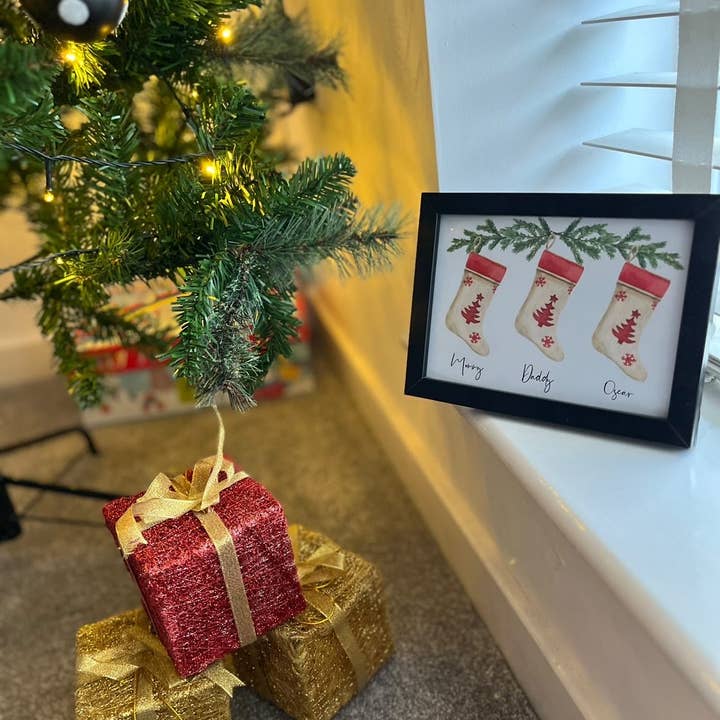 Personalised Christmas Stocking Names Winter Christmas Seasonal Wall Home Decor Print - Upto 6 Stockings for wholesale by WinsterCreations™