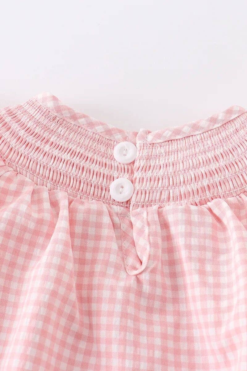 Little Trendy - Wholesale Jumpsuit - Baby - Baby pink check smocked strawberry bubble romper jumpsuit4