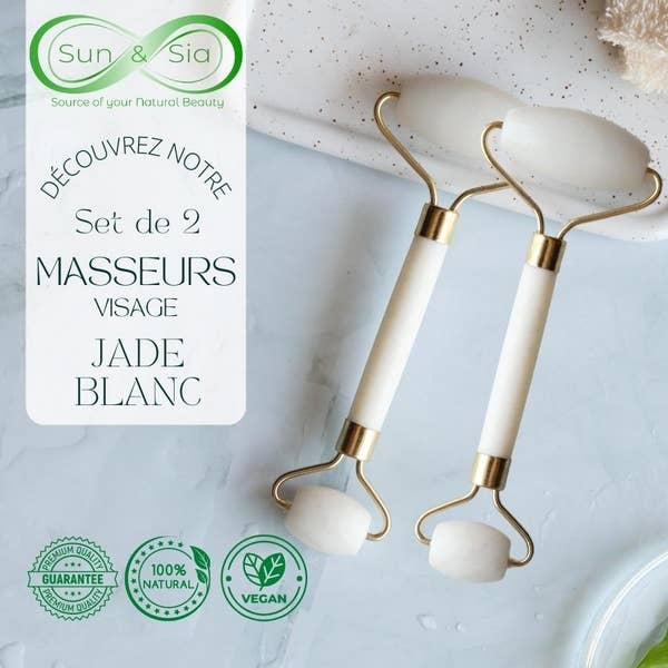 Zen'Arôme - Wholesale Face/Beauty Roller - 2 White Jade Natural Stone Face Massage Rollers