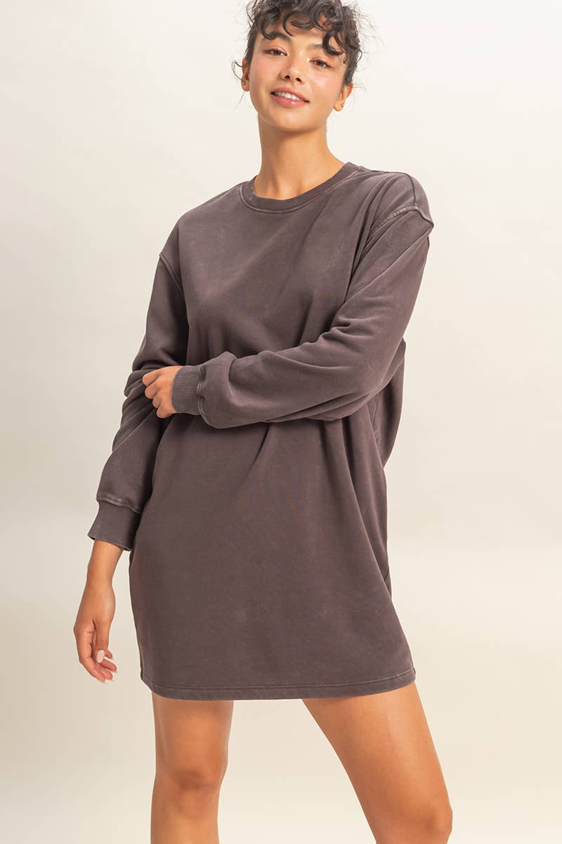HYFVE – wholesale Dress – Women's – Mineral Washed Oversized Mini Sweatshirt Dress7