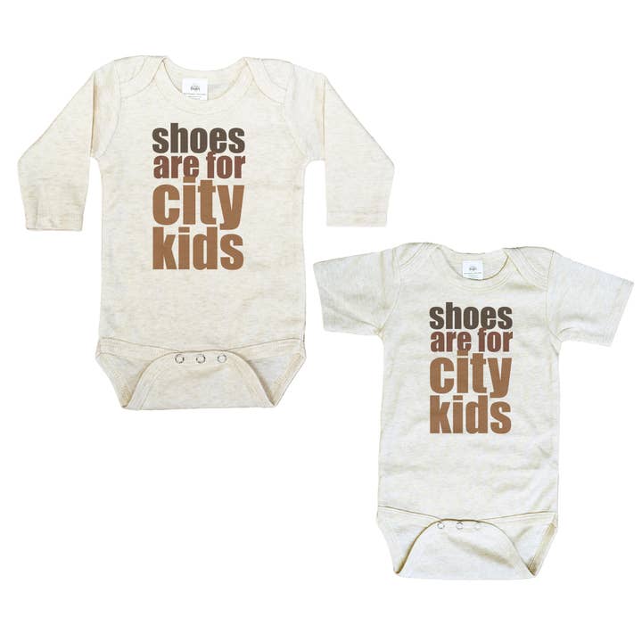 "Shoes are for city kids" Outdoor Hiking Nature Baby Clothes for wholesale by Barefoot Baby