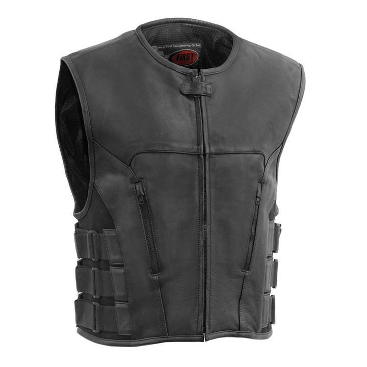 Heren leren motorvest in SWAT-stijl zwart leren vest voor wholesale door USA Leather Shop