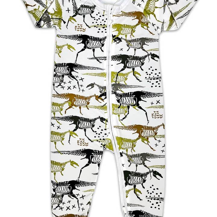 Dinosaur Skeletons, White Baby Pajamas for wholesale by Good Luck Sock