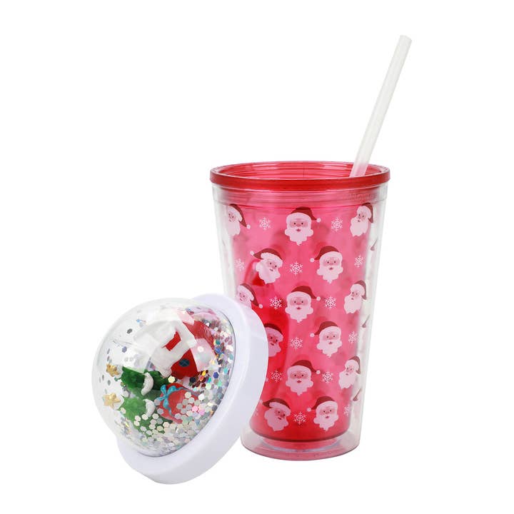 Christmas Snow Globe 16oz Double Wall Water Bottle with Straw for wholesale by Bioworld Merchandising