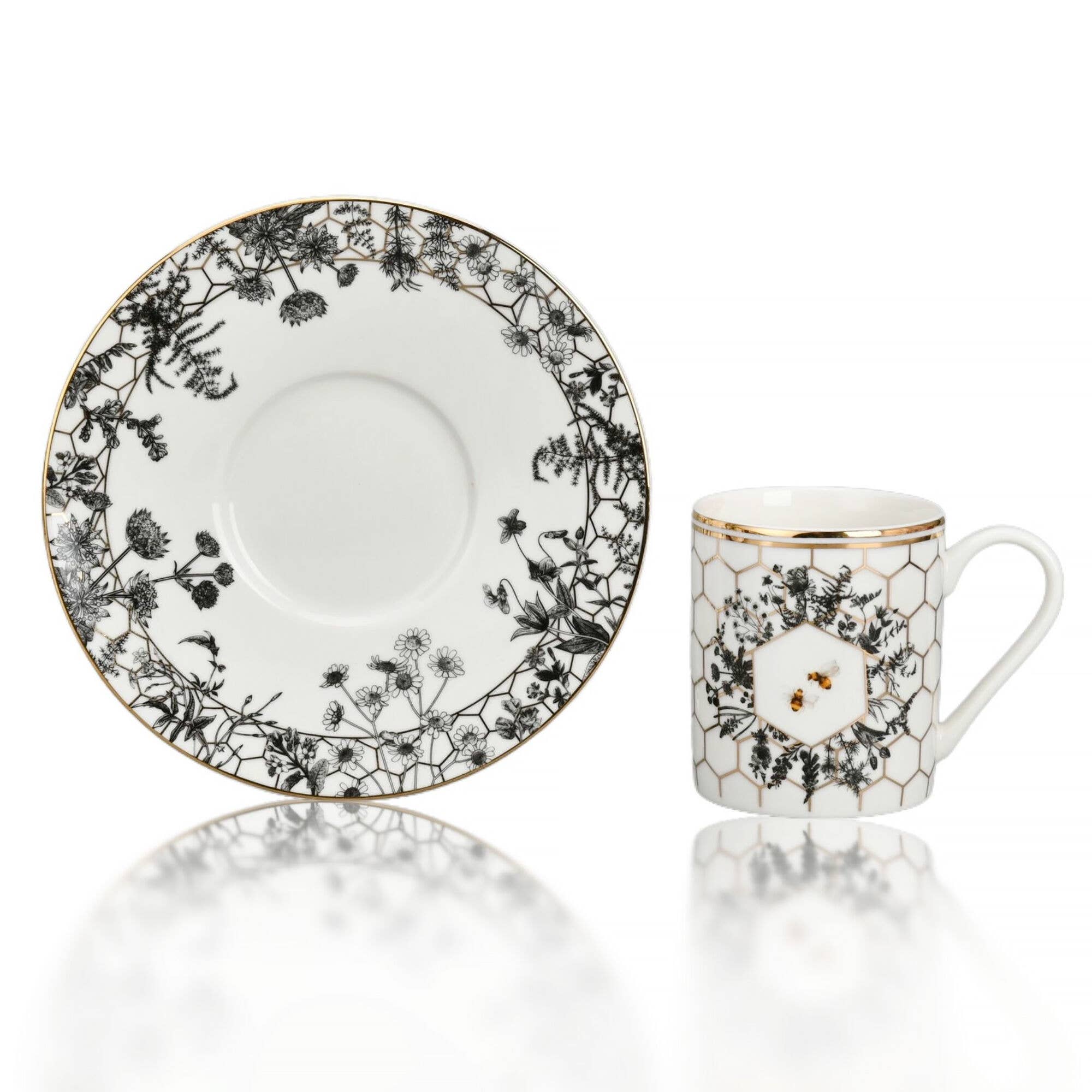 STP - Wholesale Coffee/Tea Cup - Gold Honeycomb Porcelain Espresso Cup/Saucer Set of 46