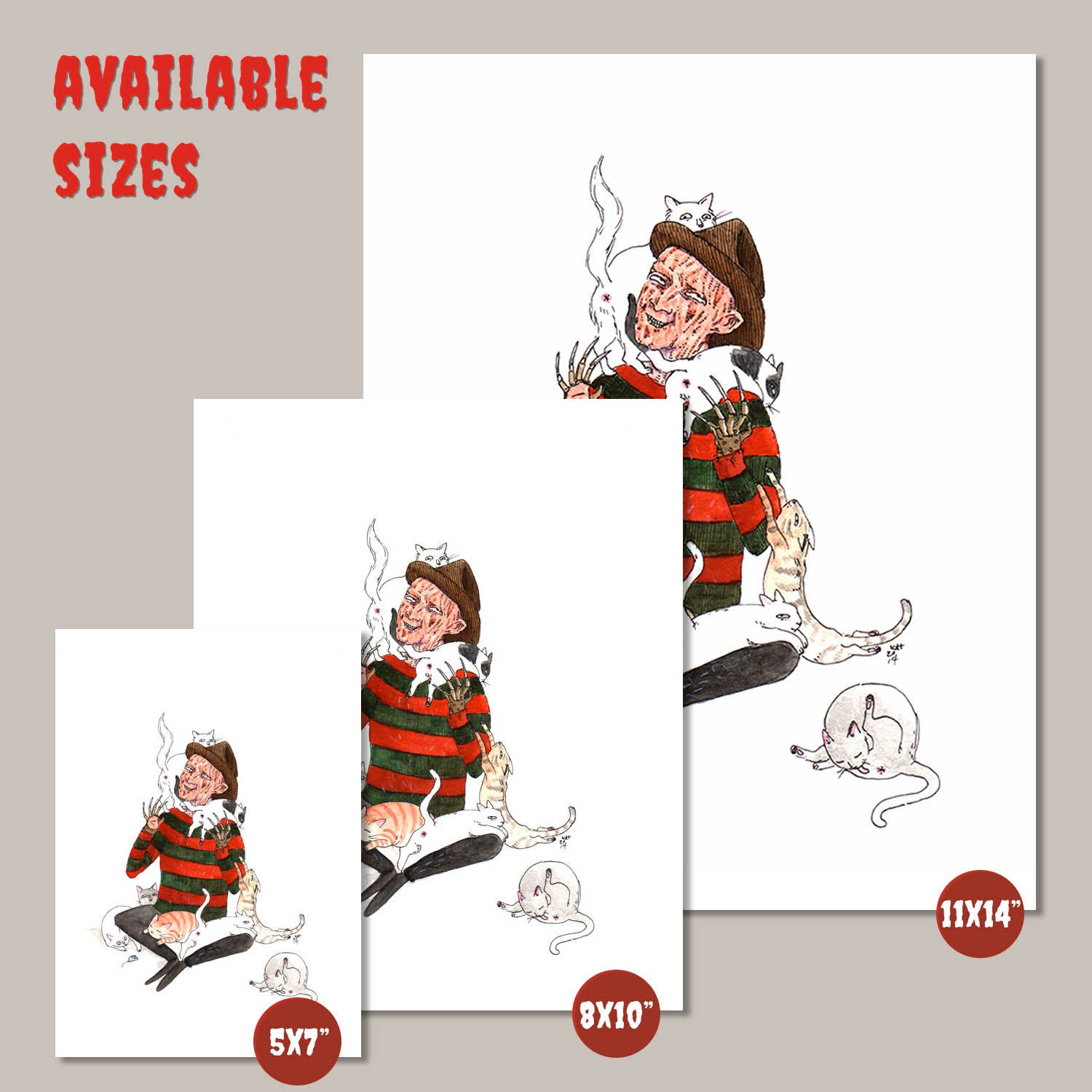 Stupid Animal Shop - Vente Affiche d'art - Rêves et fourrure - Freddy Kreuger avec motifs de chats1