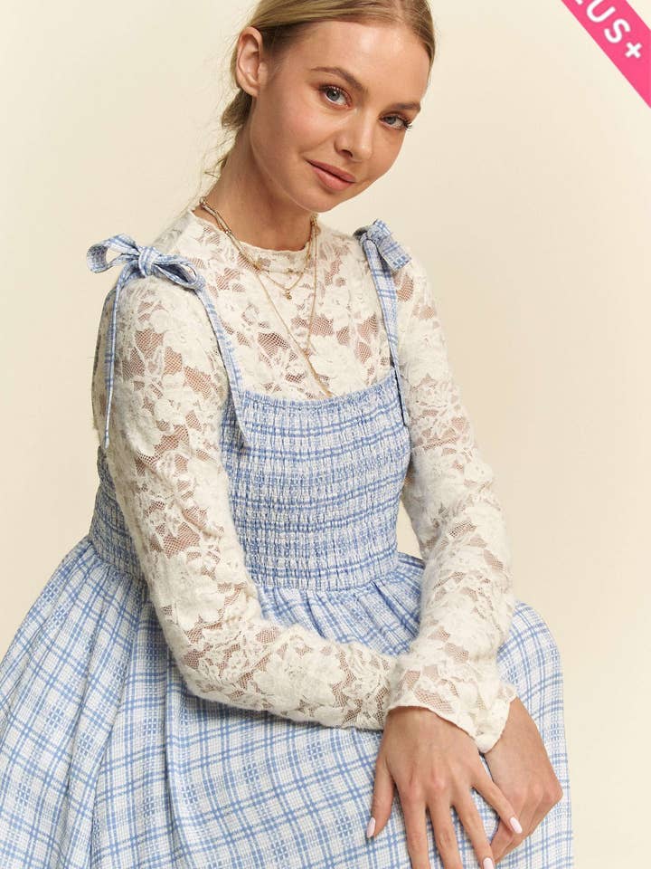 PLUS CONVERSATIONAL PLAID SMOCKING MAXI DRESS for wholesale by Davi & Dani