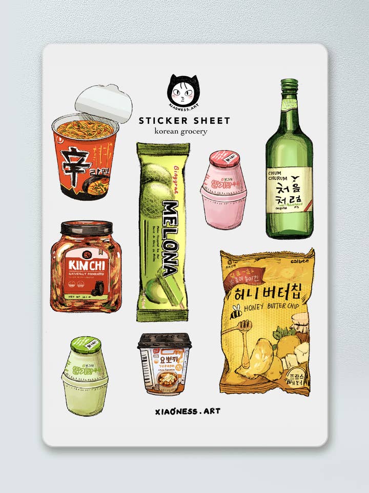 Korean Grocery Sticker Sheet • Hand Drawn K-Food Stickers for wholesale by xiaoness art