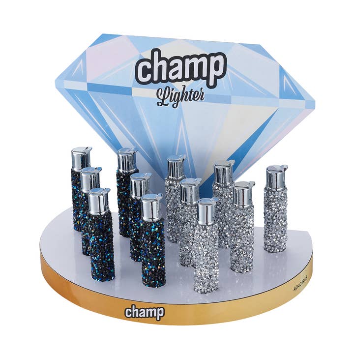 Briquets piezo rond diamants x12 pour la vente par Champ by Polyflame