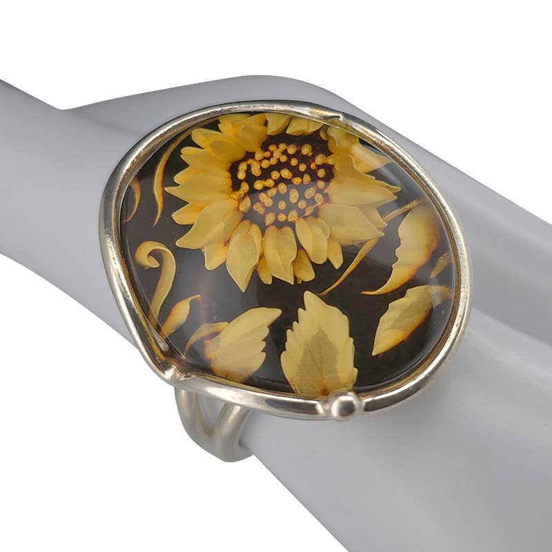 Amberman - Venta al por mayor Anillos grandes/de cóctel - Anillo Ajustable de Camafeo Ámbar Girasol0