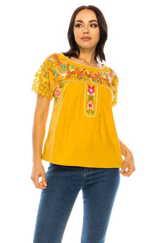 Unik – wholesale Blus - Dam – Traditionell mexikansk blouse med Puebla-broderi för vuxna S-XL2