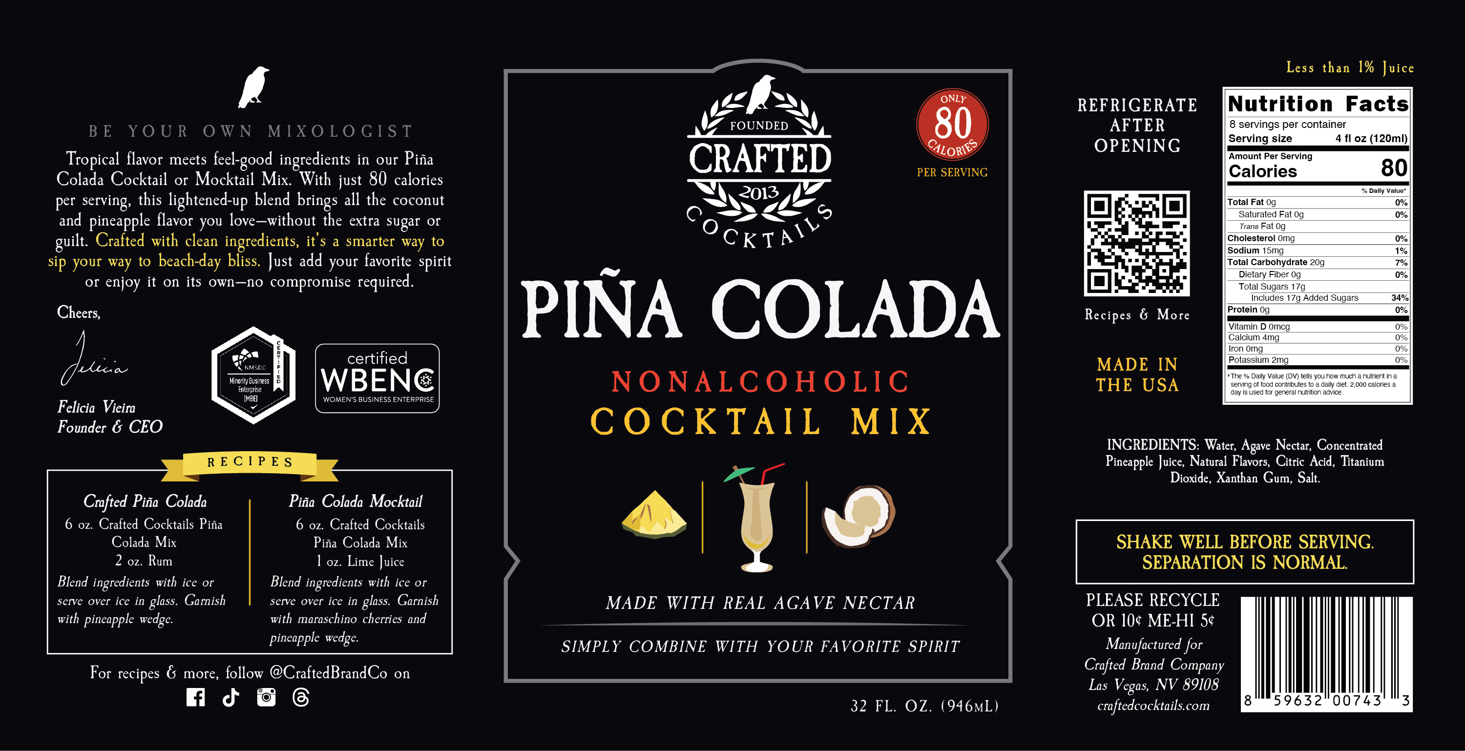 Crafted Cocktails - Wholesale Cocktail Mix/Syrup - Piña Colada Nonalcoholic Cocktail Mixer9
