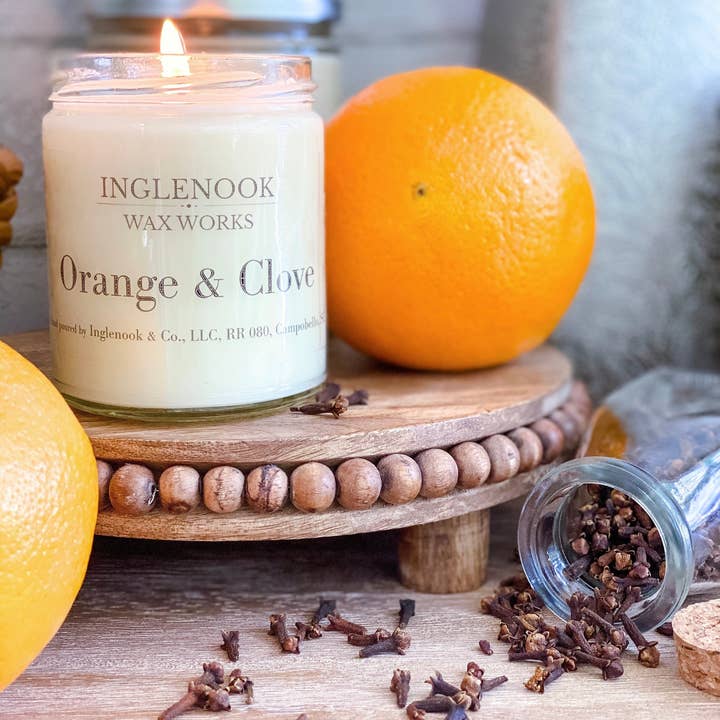 Orange and Clove Soy Wax Soy Candle Clean Appearance Holiday for wholesale by Inglenook & Co.