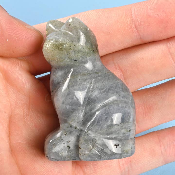 Figurine de chat en labradorite blanche naturelle de 1,5 po x 2 po pour la vente par ilovebeadsusa