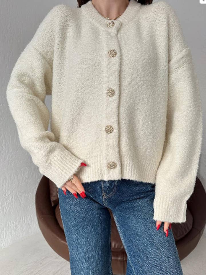 Wholesalesir - Wholesale Cardigan - Women's - Round Neck Button Up Cardigan Sweater Jacket