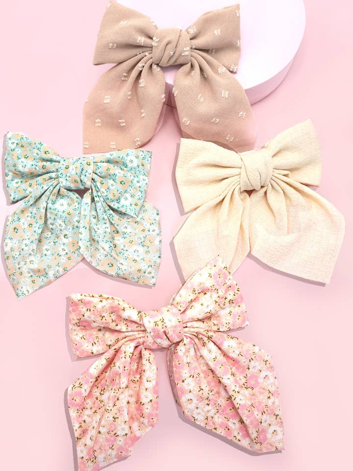 PRETTY DITSY ORGANZA BOW RIBBON HAIR CLIPS | 40H902 for wholesale by JOSSLYN by wall to wall