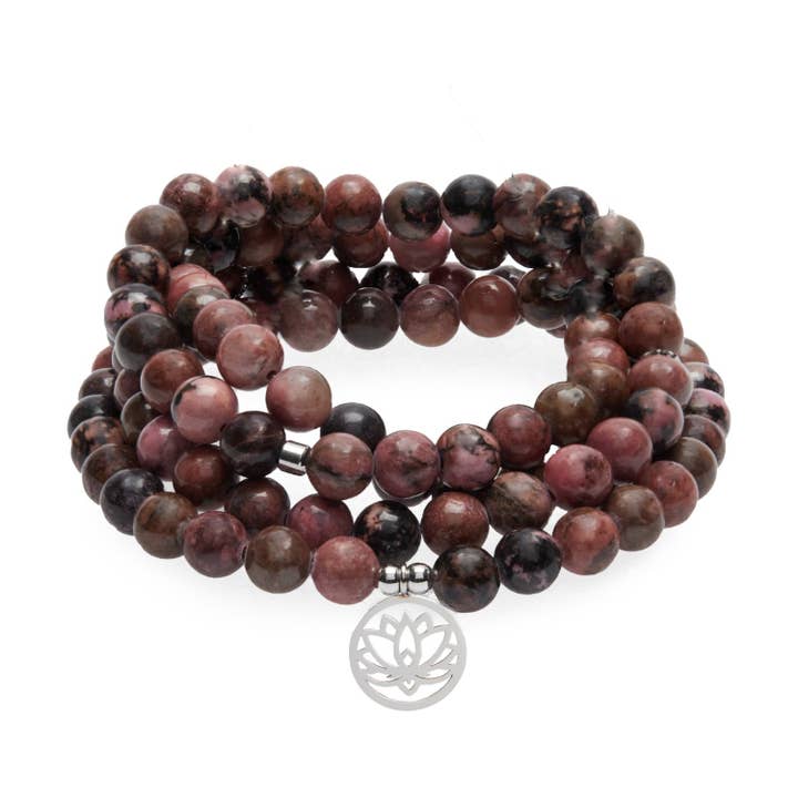 Pulseira mala “Emotions” com 108 contas rodonite por atacado de KARMA YOGA SHOP