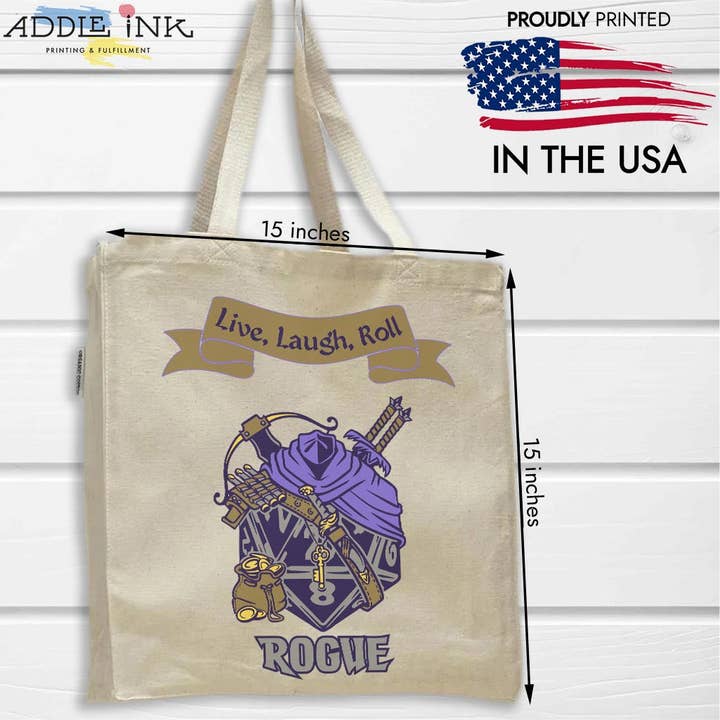 Bolsa de mano orgánica con fuelle completo Rogue D20 Fantasy RPG para venta al por mayor de ADDLE iNK