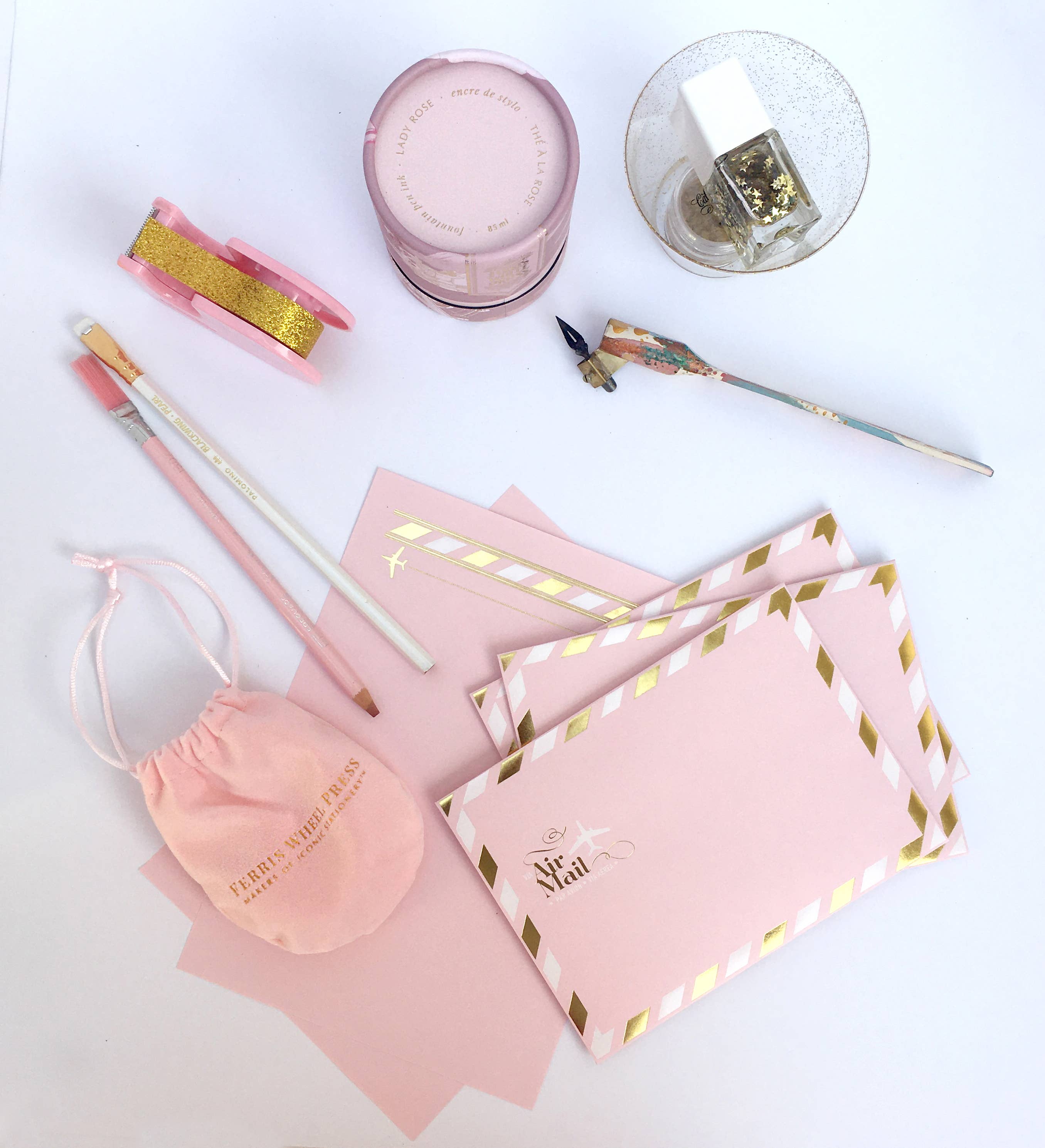 LA PAPER LOVER - Wholesale Envelopes - Airmail Pink Gold and White Envelopes Set3