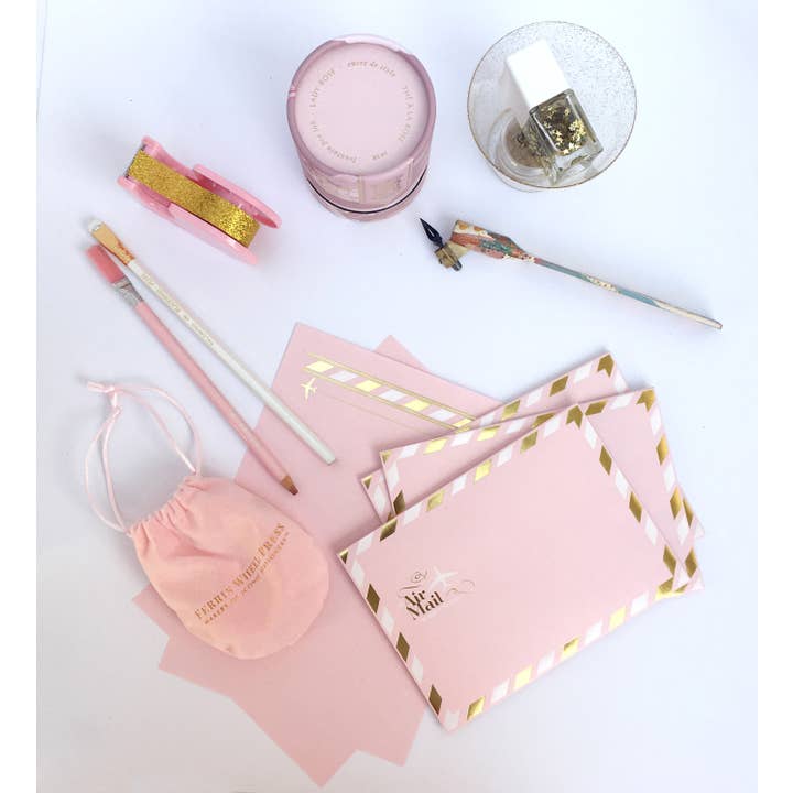 LA PAPER LOVER - Wholesale Envelopes - Airmail Pink Gold and White Envelopes Set3