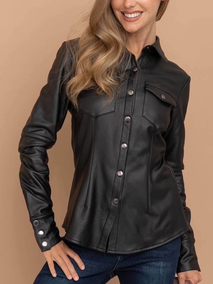 PU SUPER STRETCHY BUTTON DOWN SHIRT (ST# FRT1385W) for wholesale by freeme
