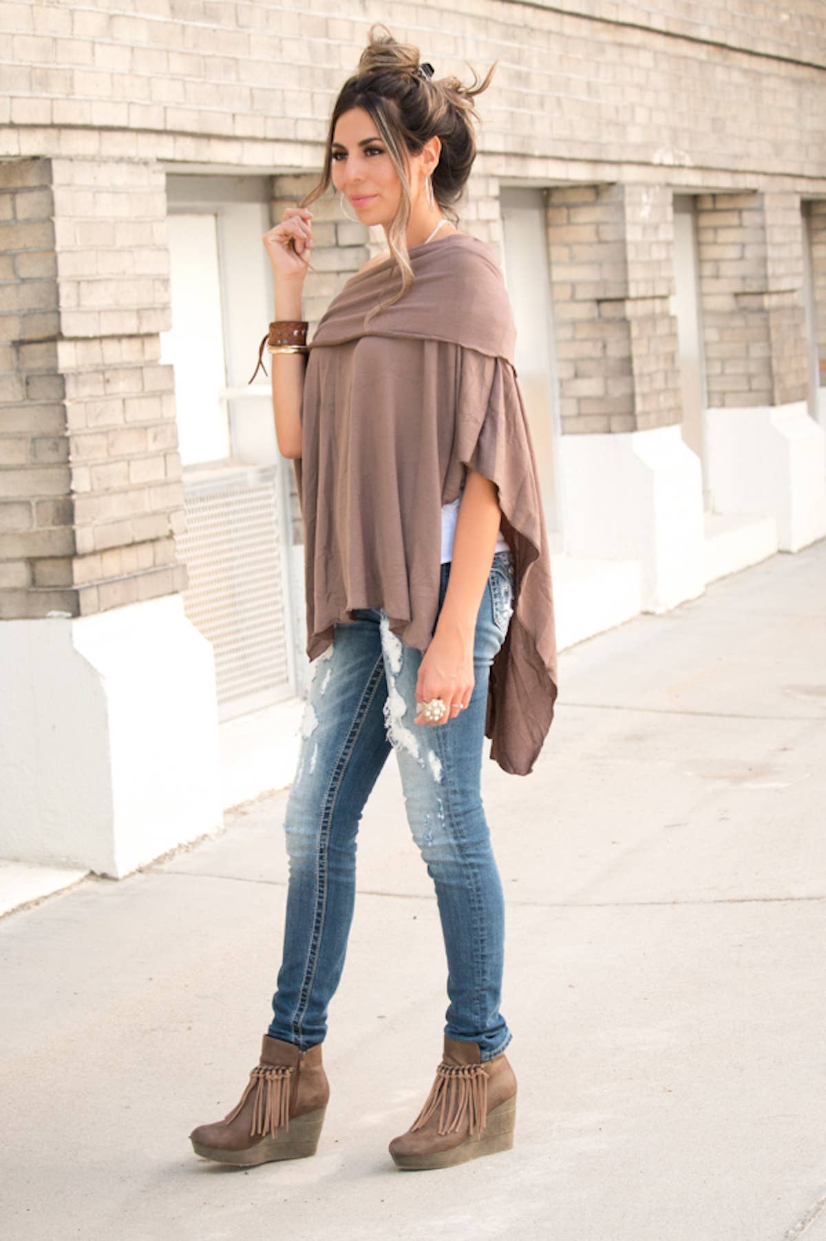Hipster Row - Wholesale Poncho - Women's - Off-Shoulder Poncho1