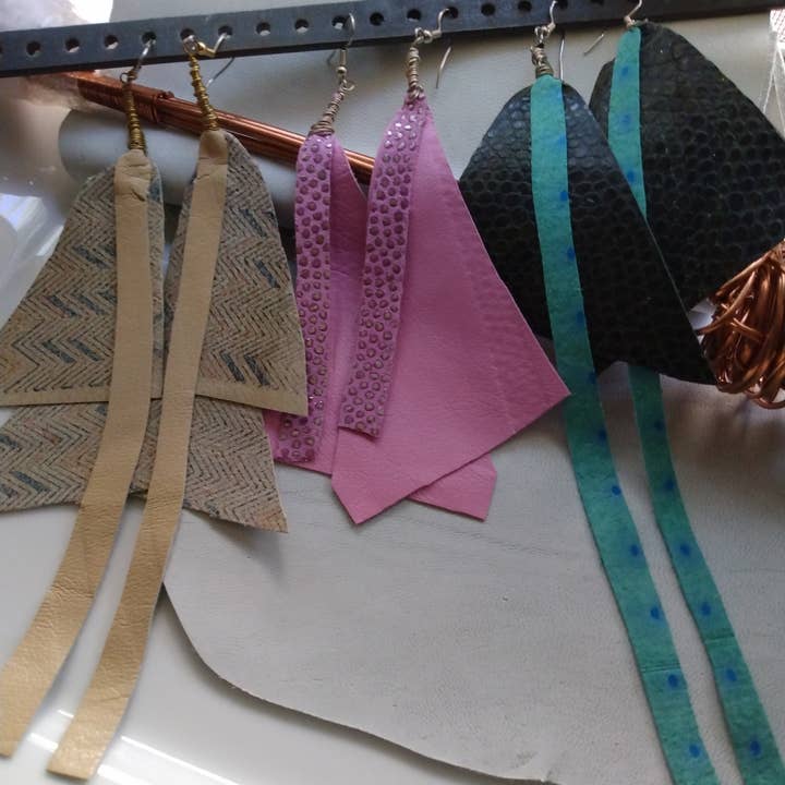 BUNDLE 3 PR Genuine Leather Shoulder Duster Earrings for wholesale by Norahz Boutique