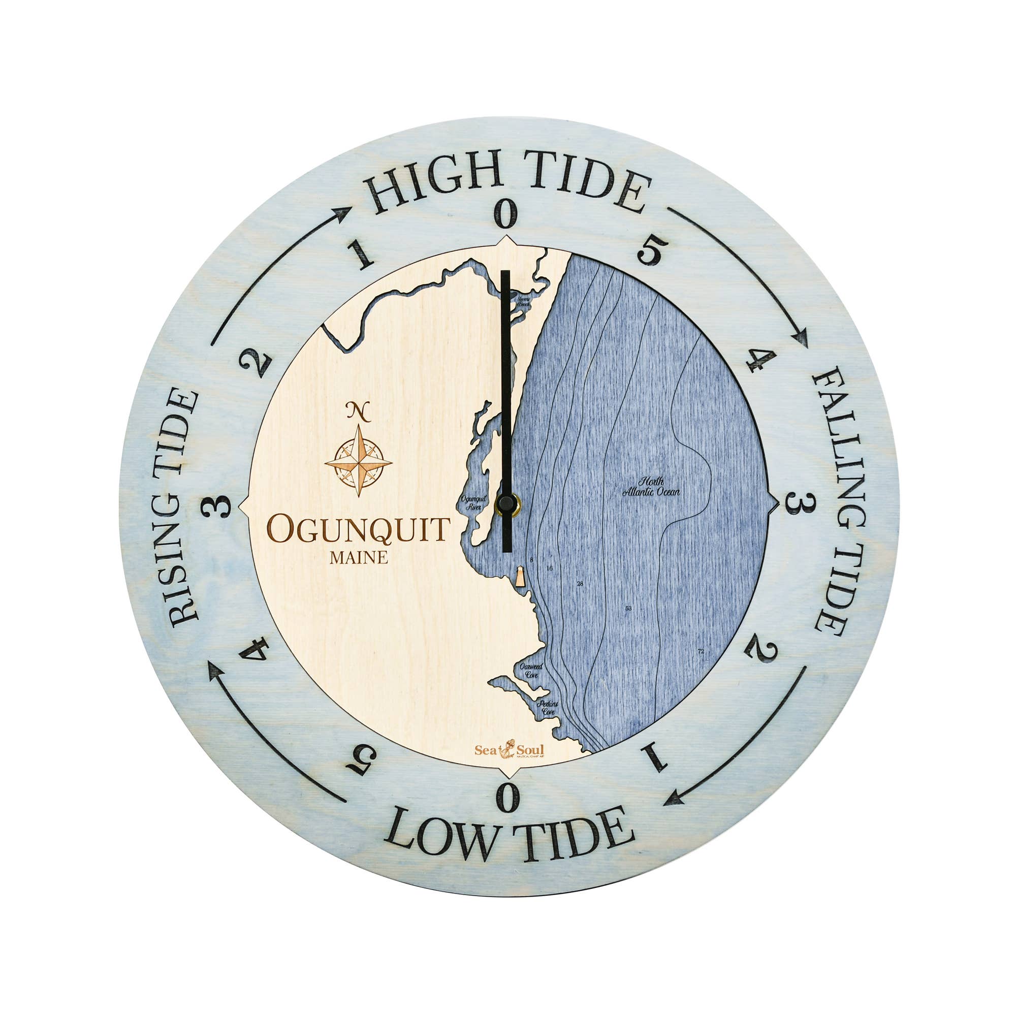 Sea & Soul Nautical Chart Art - Vente Horloges murales - Carte de profondeur d'eau de la côte du Maine84