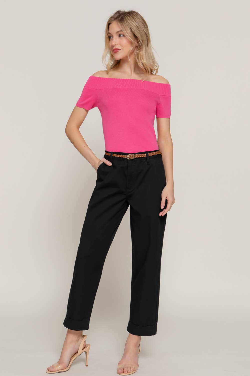 Active Basic | Active USA - Wholesale Pants - Women's - Chino Pants with Braided Belt