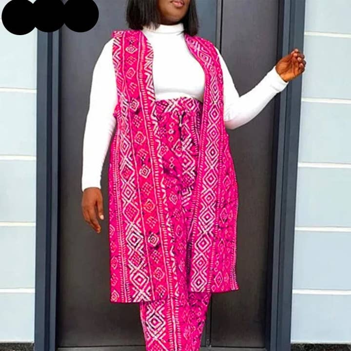 Elegant bredbyxbyxa för kvinnor, ärmlös vintage topp, bohemiskt tryck, tvådelad set för wholesale av Queenshopbeauty