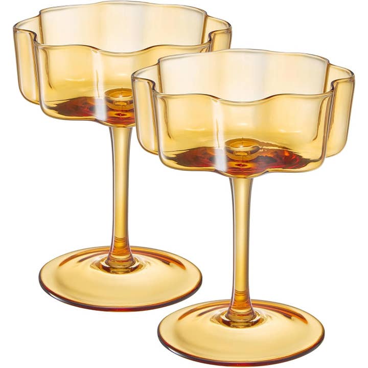 Flower Wave Coupe Cocktail Colored Glass | Set of 2 | Amber for wholesale by The Wine Savant / Khen Glassware