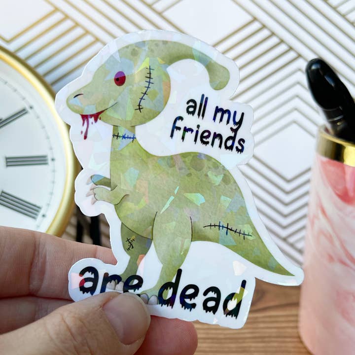 Holographic Zombie Dinosaur Vinyl Sticker, Parasaurolophus for wholesale by Divers Doodles