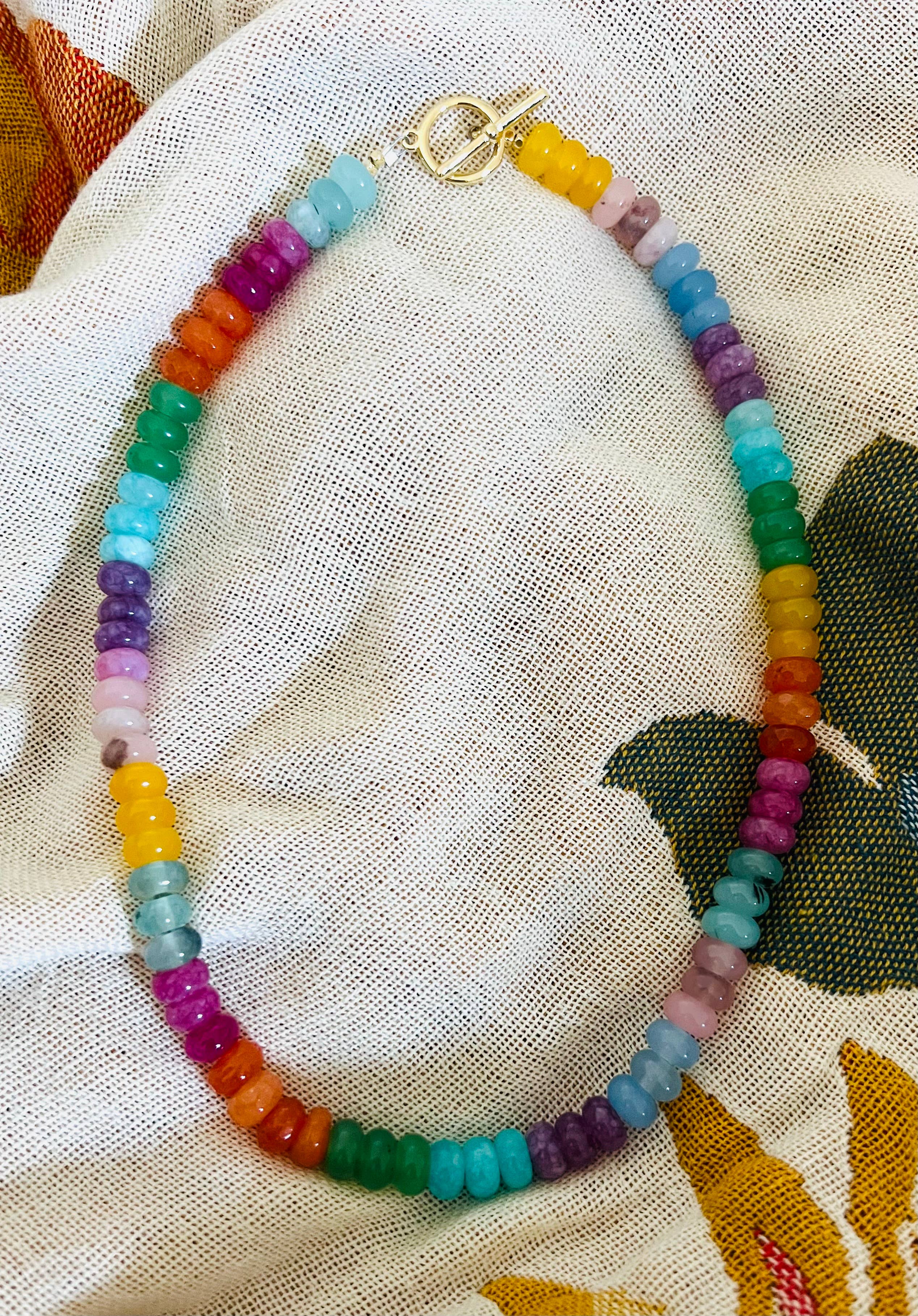 Sonya Renee Jewelry - Wholesale Beaded/Pearl Necklace - Lilly Gemstone Bead Necklace multi-color 8mm opals jade 80