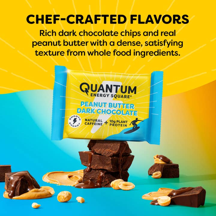 Quantum Energy Square - Wholesale Snack Bar - Peanut Butter Dark Chocolate, Caffeine & Protein Bar
