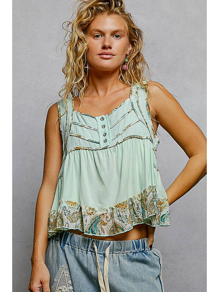 Pol Clothing - Wholesale Tank Top - Women's - Square Neck Soft POL Jersey Floral Trim Boho Tank Top26