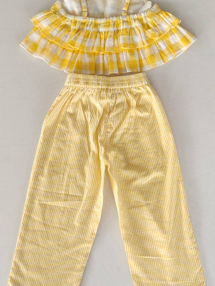 Yo Baby - Wholesale Top & Pant Set - Kids - Adorable 2-Piece Yellow Checks Top & Striped Pants Set for Kids & Infants2