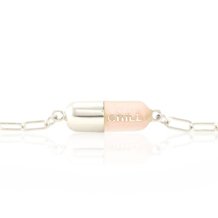 Kris Nations – wholesale Charm/dangle bracelet – Chill Pill Charm Bracelet 18K Gold Vermeil | Sterling Silver Charm Gold Filled | Sterling Silver Drawn Cable Chain Multiple Colors Lobster Clasp Nickel Free Ships from CA