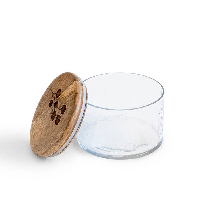 ExpoBazaar - Wholesale Jar - Glass Jar | Leafy Twig Container with Wooden Lid-700 ml2