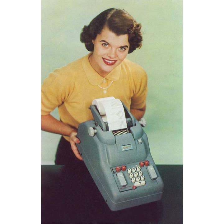 Ansichtkaart NP-888 Vrouw met Rekenmachine voor wholesale door Found Image Press