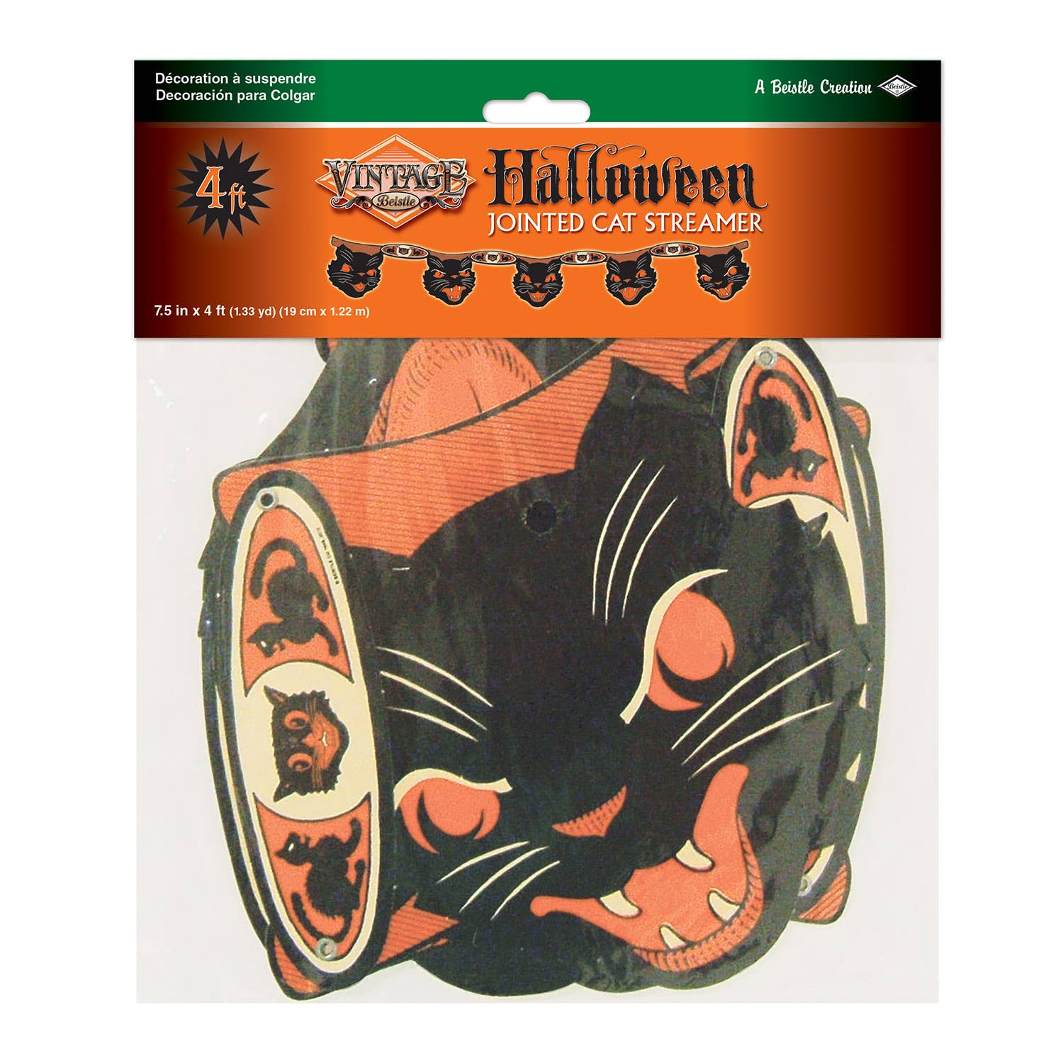 Beistle – wholesale Decal – Party decorations – Vintage Halloween Jointed Cat Streamer. 7½" x 4'2