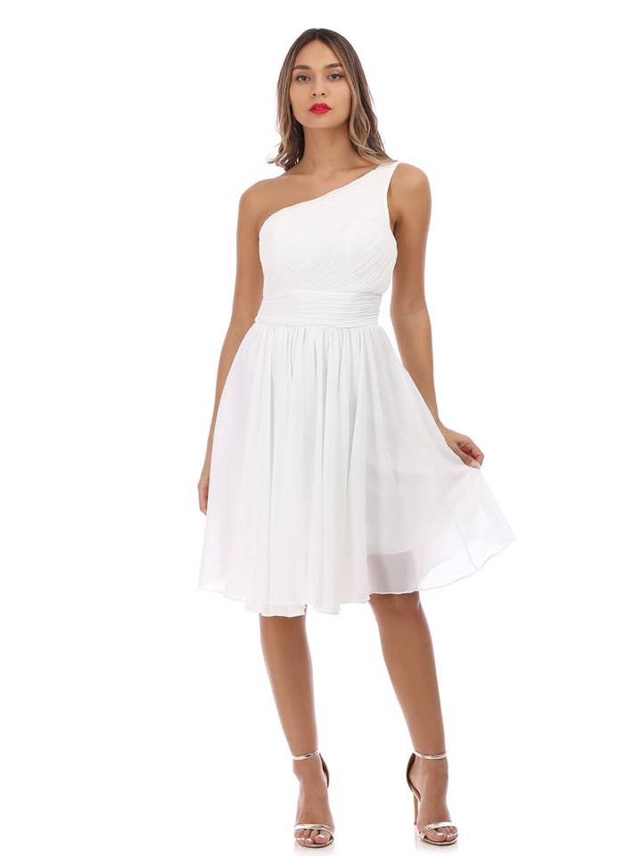 Short dress, asymmetric shoulder strap - R1283 for wholesale by Eva & Lola - Epsilonn