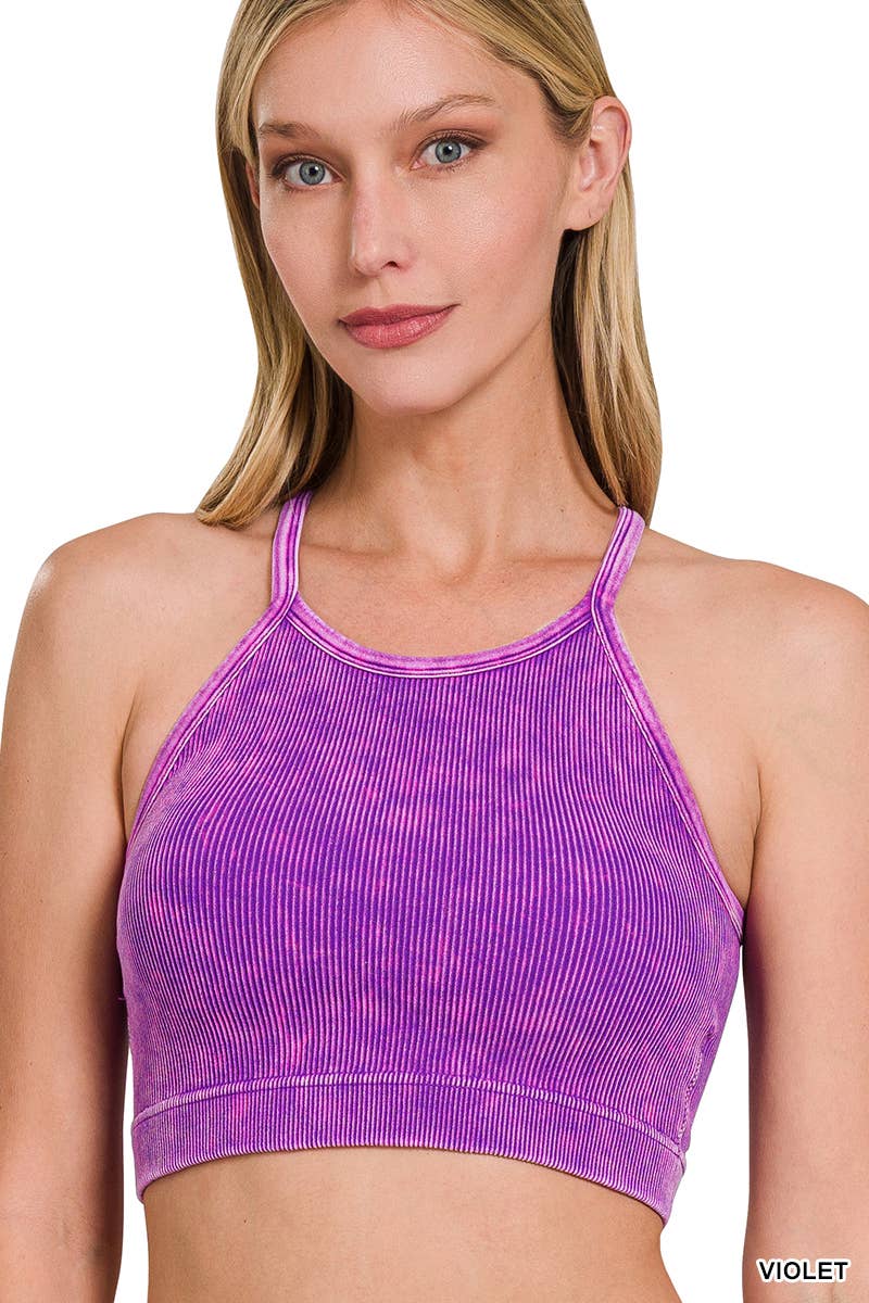 42POPS - Wholesale Tank Top - Women's - `.Washed Seamless Halter Crop Tank32