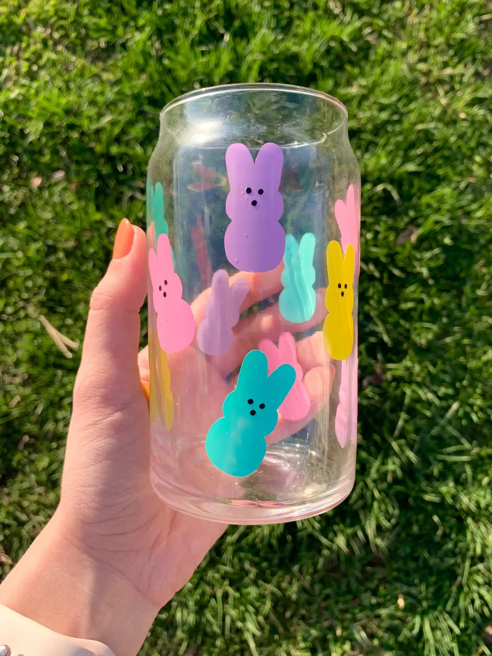 MarieDesignCo - Wholesale Drinking Glass/Cup - Peeps glass mug, Easter coffee mug, peeps coffee cup, cups1