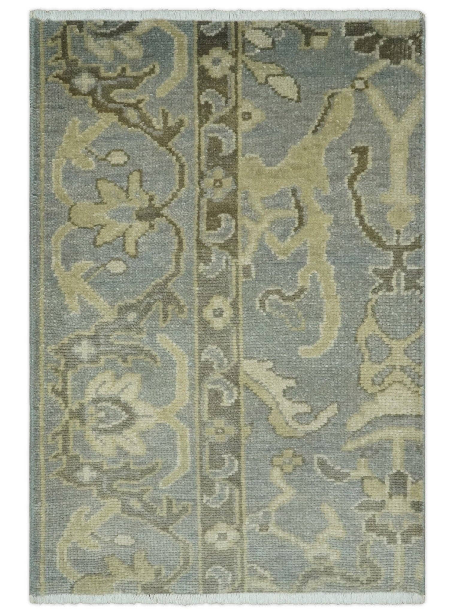 The Rug Decor, Inc. - Wholesale Area Rug - 2x3 Hand Knotted Gray, Beige and Olive Traditional Persian Oushak Wool Rug | N51232