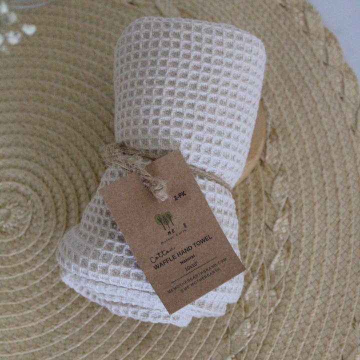 Me Mother Earth - Vente Essuie-mains - Lot de 2 serviettes à main en coton gaufré