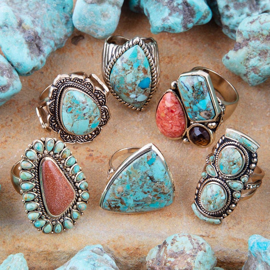 Barse Jewelry - Wholesale Cocktail/Statement Ring - Sedona Blue Turquoise Orange Goldstone Golden Statement Ring5